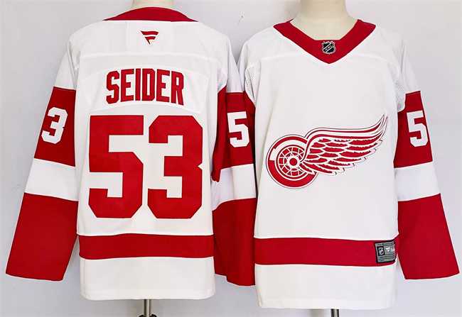 Mens Detroit Red Wings #53 Moritz Seider White 2024-25 Stitched Jersey